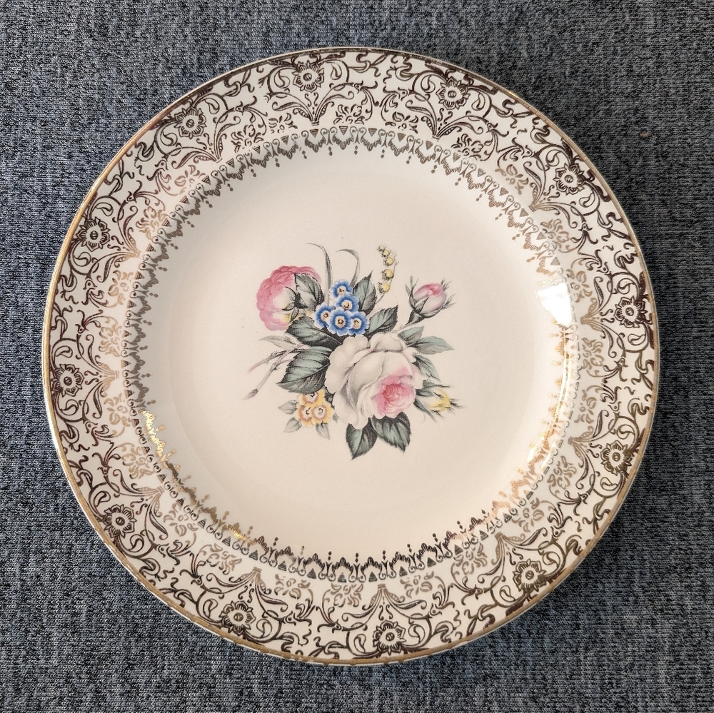"Century" by Salem, 23k Gold Floral Plate, 7", Set of 6
